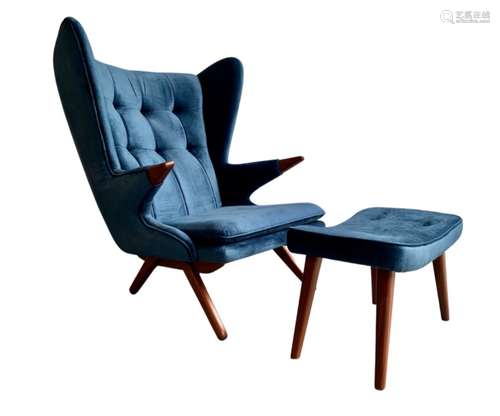 Velvet And Wood Papa Bear Chair And Ottoman