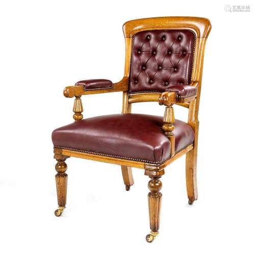 Oak Wood And Leather Victorian Chair English