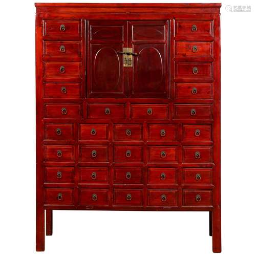 Chinese Lacquer Wood And Brass Cabinet Qing