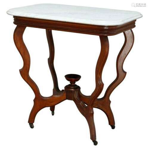 Walnut Wood And Marble Table Stand American