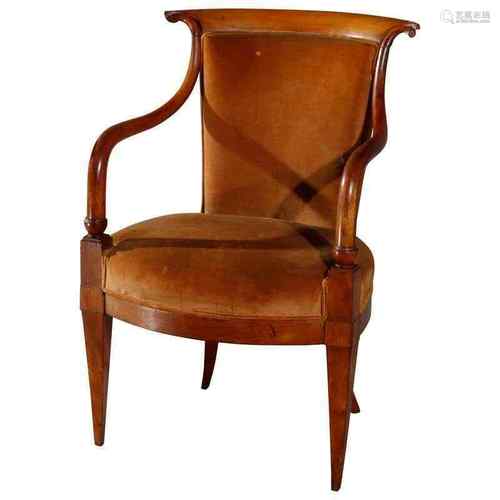 Walnut Wood And Leather ArmChair Queen Anne