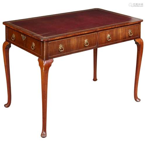 Oak And Walnut Wood With Leather Table Queen Anne