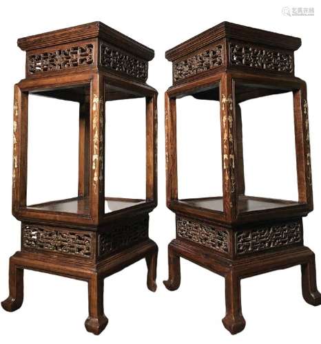 Chinese Huanghuali Wood Stand Pair Qing