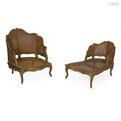 Beech Wood And Cane Lounge Chairs Pair Louis XV