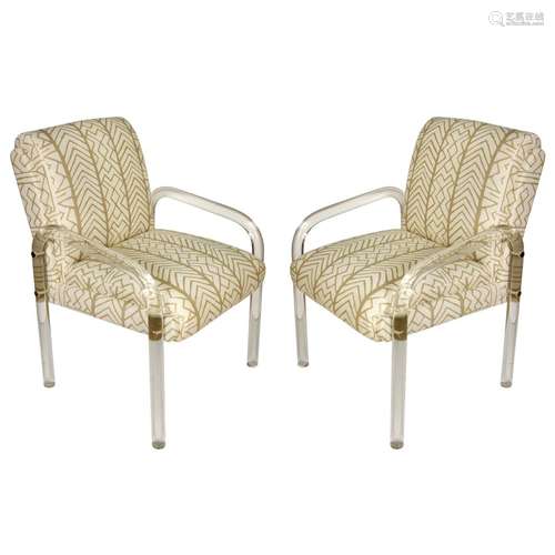 Lucite Matel And Fabric ArmChair Pair