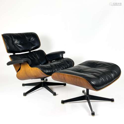 Rosewood And Leather Lounge Chair And Ottoman