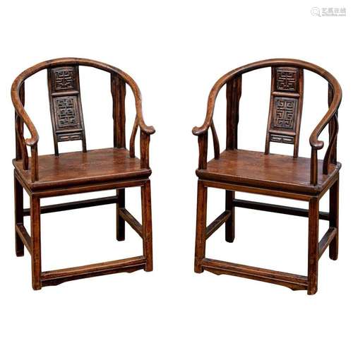 Chinese Hardwood ArmChair Pair Qing