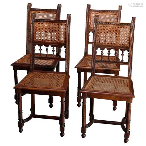 Walnut Wood And Cane Dining Chair Set