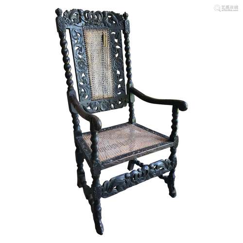 Oak Wood And Cane ArmChair William And Mary