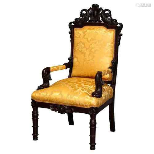 Rosewood And Upholstered ArmChair Queen Anne