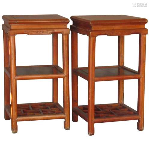 Chinese Hardwood Stands Pair Qing