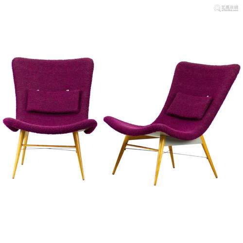 Beech Wood And Upholstery Lounge Chair Pair