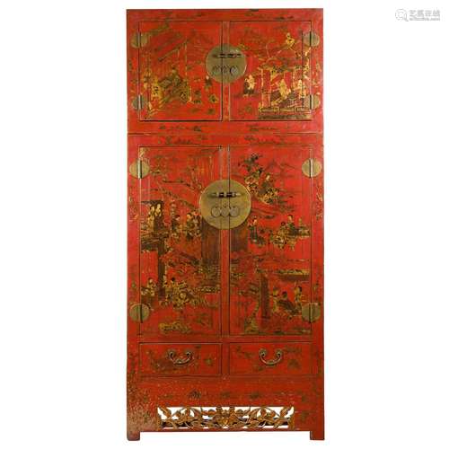 Chinese Lacquer Wood And Brass Cabinet Qing