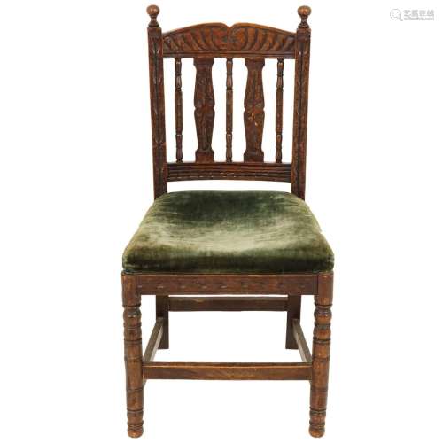 Oak Wood And Fabric Victorian Side Chair