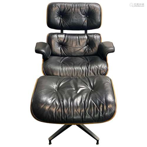 Aluminum And Leather Lounge Chair And Ottoman