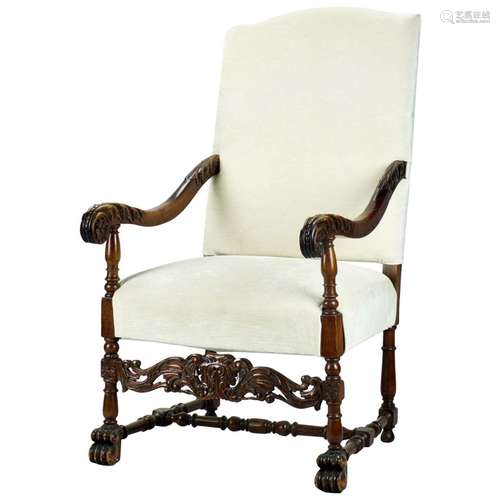 Oak Wood And Fabric ArmChair Louis XIII