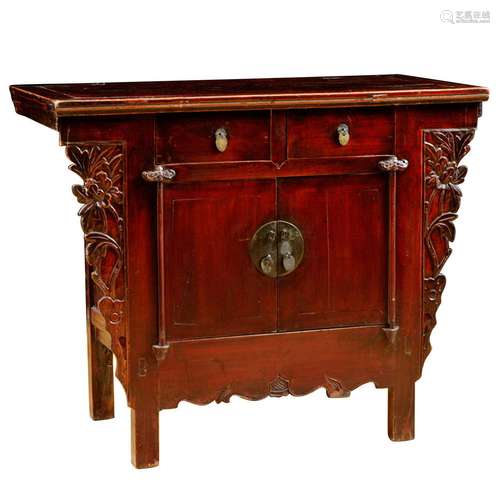 Chinese Elm Wood Brass Cabinet Qing