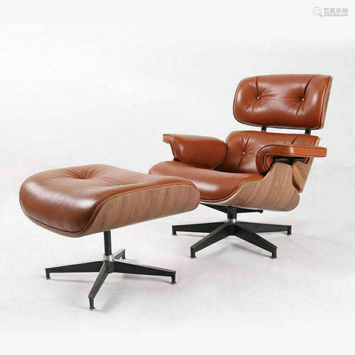 Walnut Wood And Leather Lounge Chair