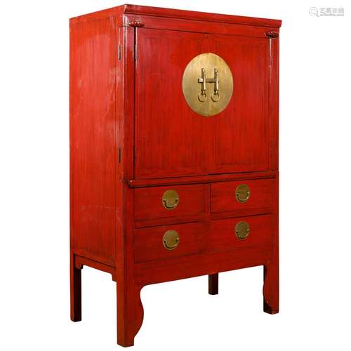 Chinese Lacquer Wood And Brass Cabinet Qing