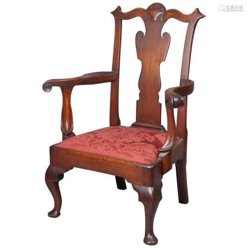 Walnut Wood And Upholstery ArmChair Queen Anne