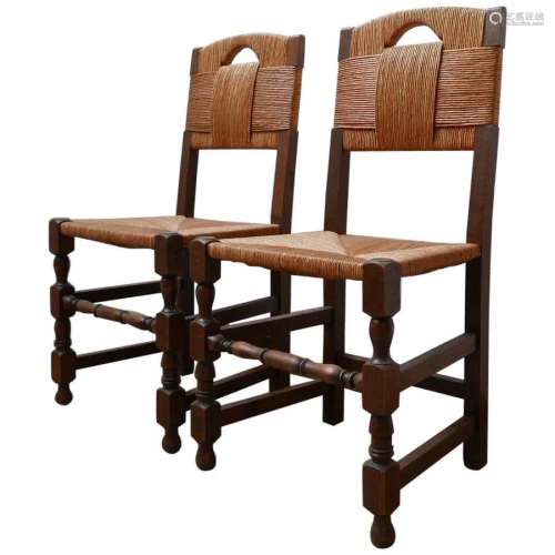 Harwood And Cane Dining Chair Pair