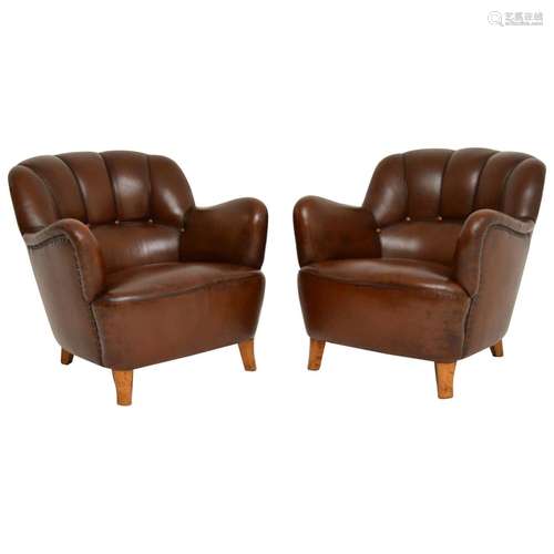 Brown Leather ArmChair Pair Swedish