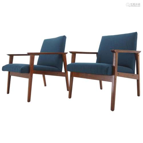 Harwood And Fabric Lounge ArmChair Pair