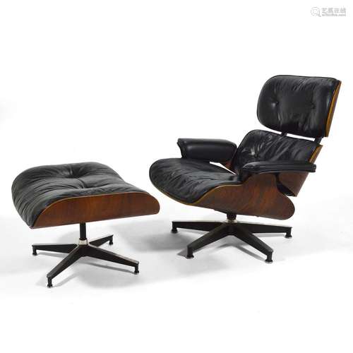 Rosewood And Leather Lounge Chair And Ottoman