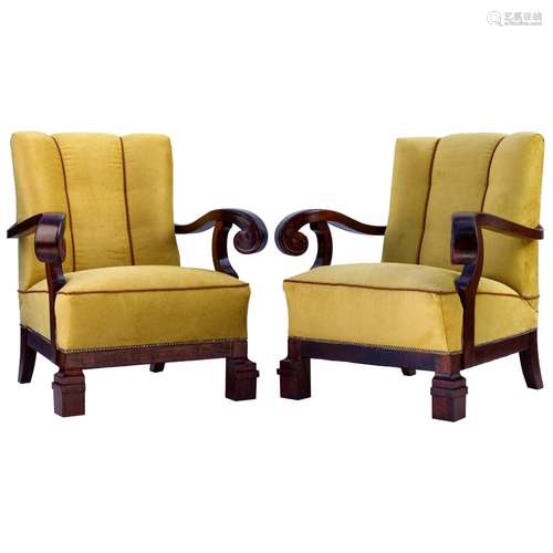 Walnut Wood And Upholstery ArmChair Pair