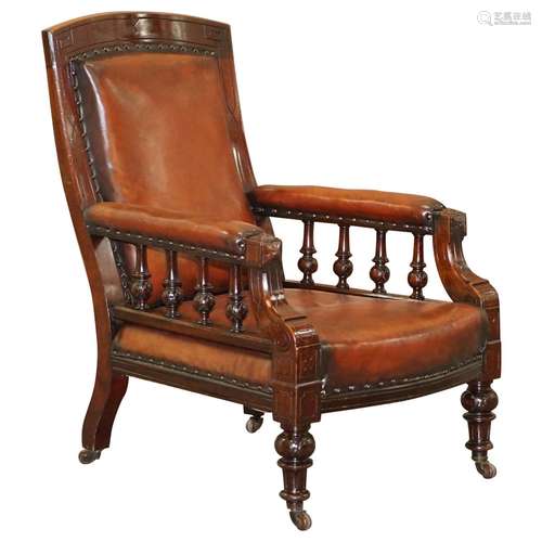 Mahogany Wood And Leather ArmChair English