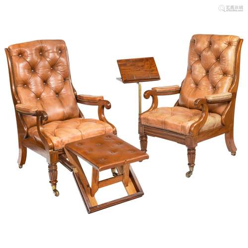 Mahogany Wood And Leather Armchair Pair William IV