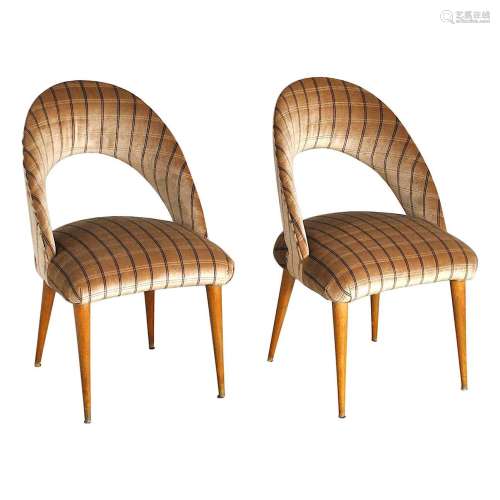 Beech Wood And Velvet Chair Pair