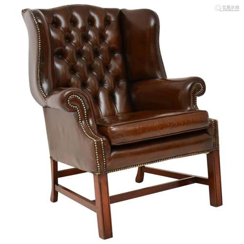 Mahogany Wood And Leather Wingback ArmChair