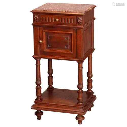 Walnut Wood And Marble Side Table Louis XIV