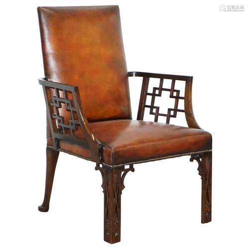 Walnut Wood And Leather ArmChair English