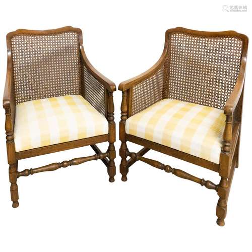 Beech Wood With Cane And Fabric ArmChair Pair