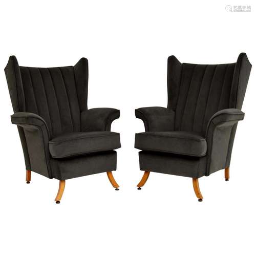 Rare Velvet Wingback ArmChair Pair Italian