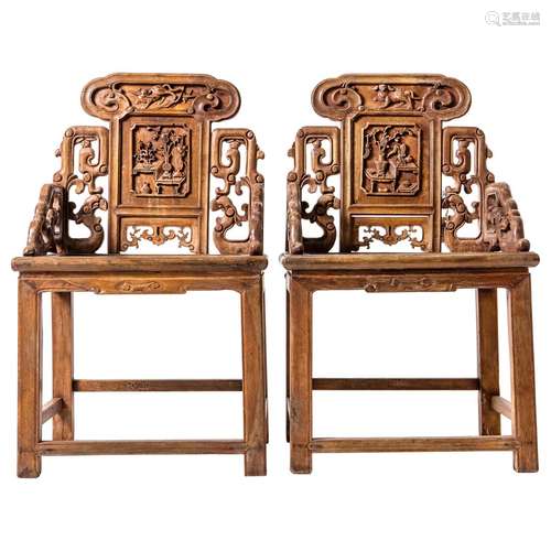 Chinese Hardwood ArmChair Pair Qing