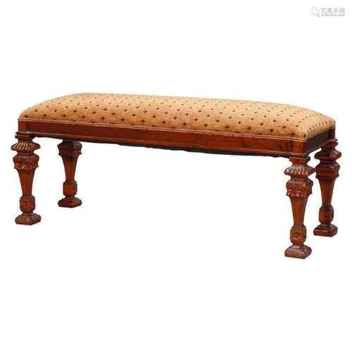 Mahogany Wood And Fabric Bench Louis XVI