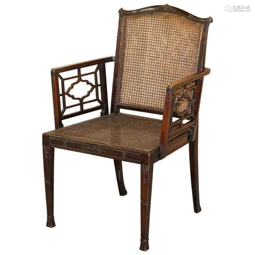 Mahogany Wood And Cane ArmChair English