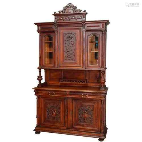 Walnut Wood And Glass Cupboard Louis XVI