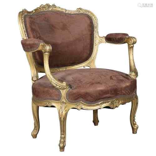 Giltwood And Velvet ArmChair Louis XV