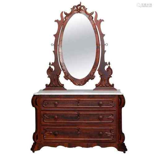 Mahogany Wood And Glass Mirror European