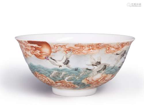 A famille rose crane porcelain bowl