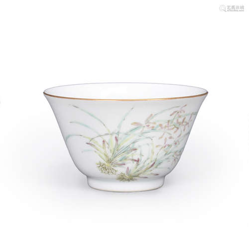 A famille rose orchid gilt porcelain cup