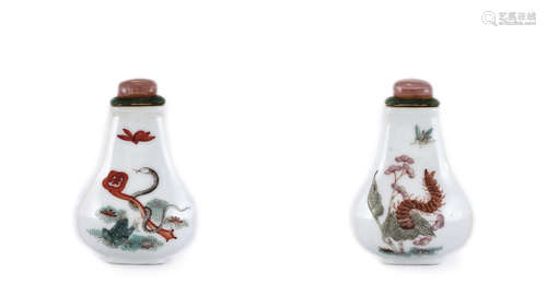 A pair of famille rose five poisons porcelain vases