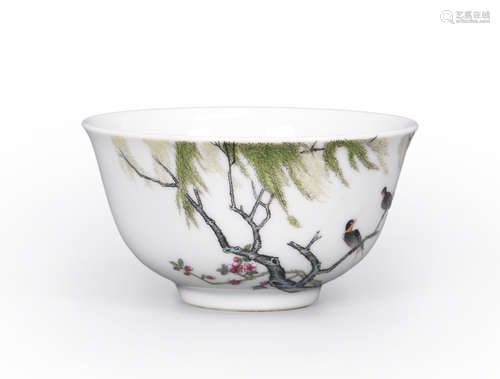 A famille rose magpie and plum blossom porcelain bowl