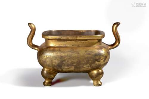 A double-eared gilding copper censer