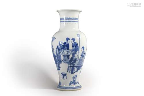 A blue and white female figure porcelain vase