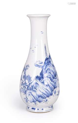 A blue and white landscape porcelain vase